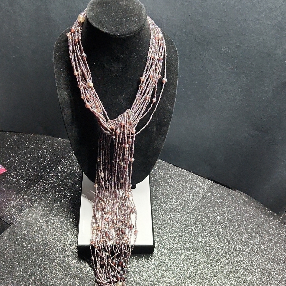 Purple Multi-Strand Seedbead Scarf - Picture 7 of 7